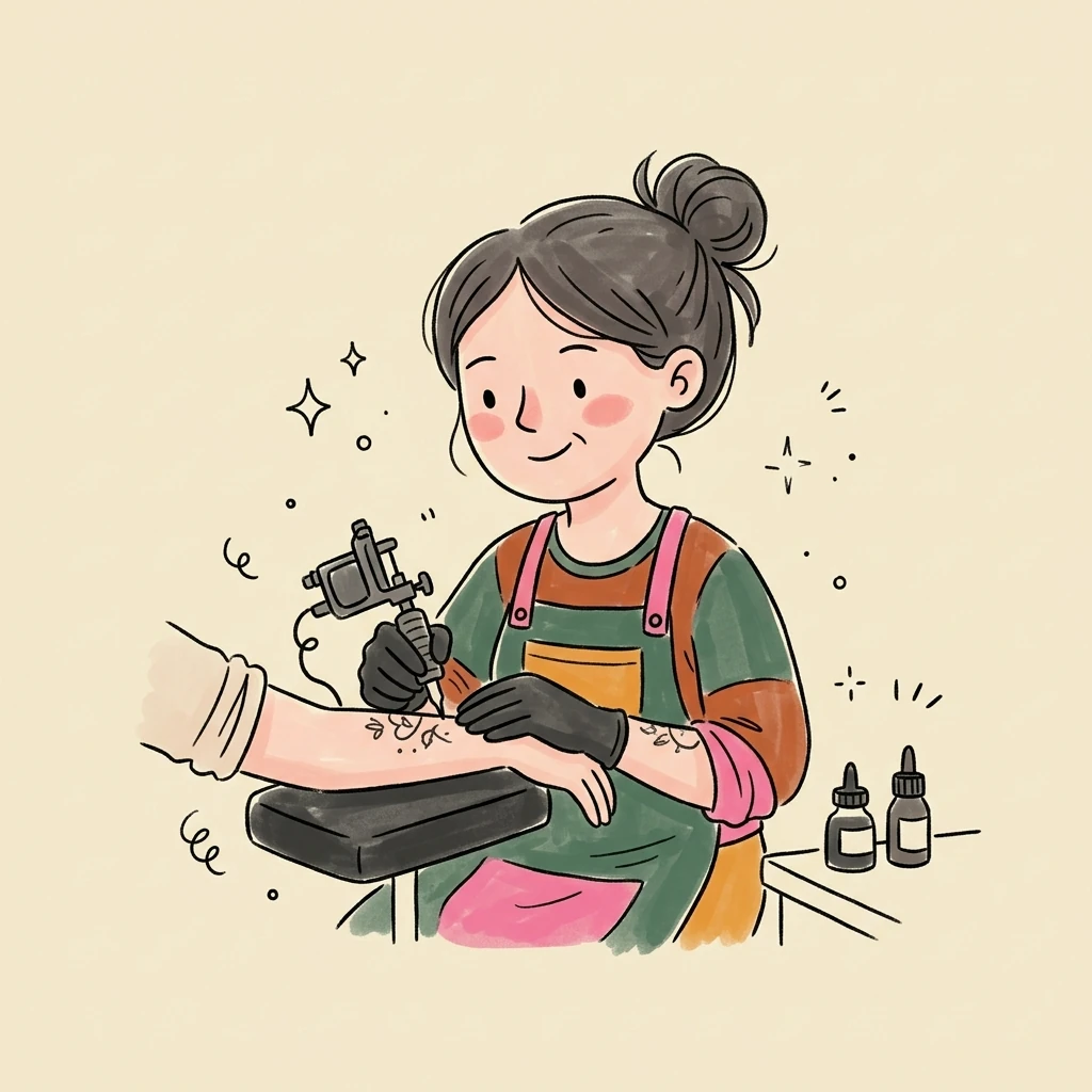 Illustration of a freelance tattoo artists who books with Hardbook