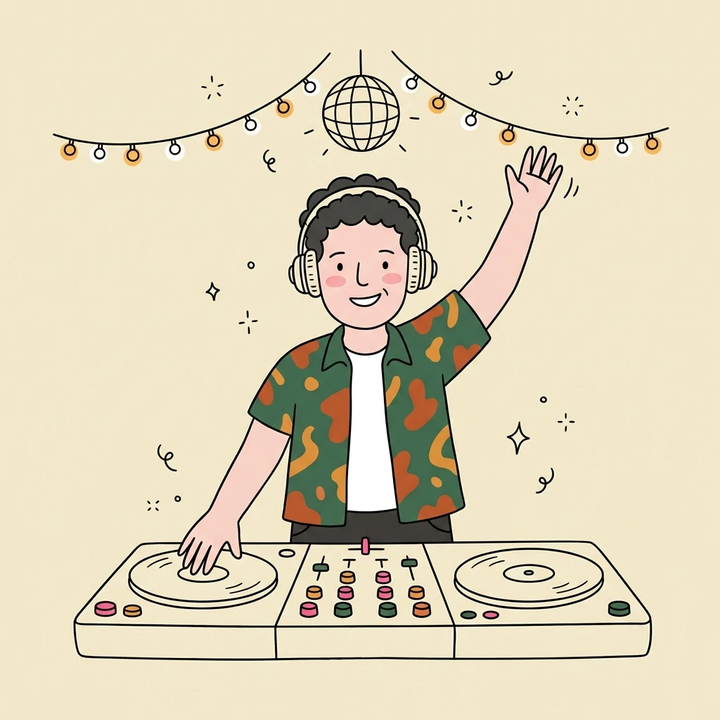 Illustration of a freelance wedding djs who books with Hardbook